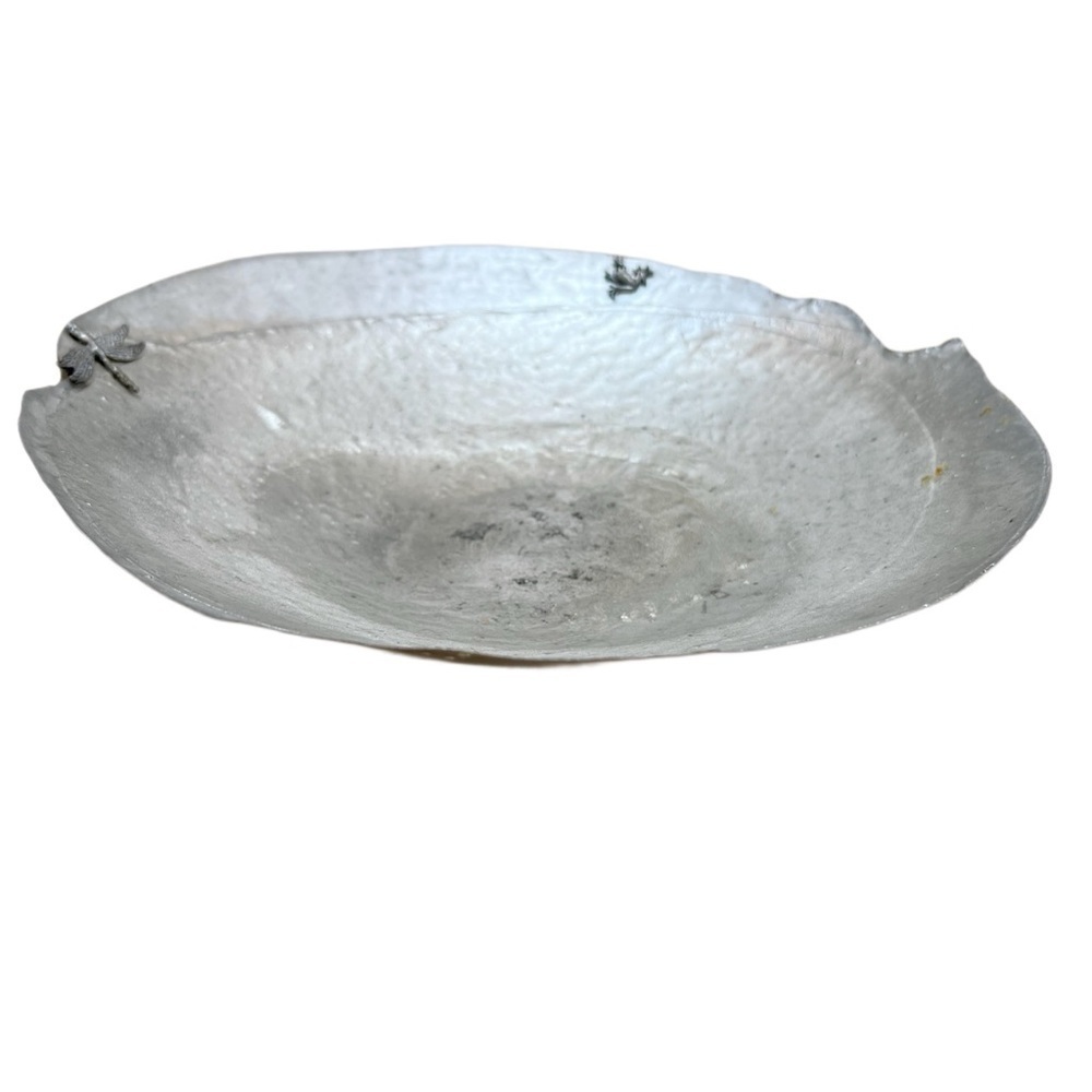 Blackfish Pewter Artisan Organic Shape Bowl with Frog and Dragon Fly Details